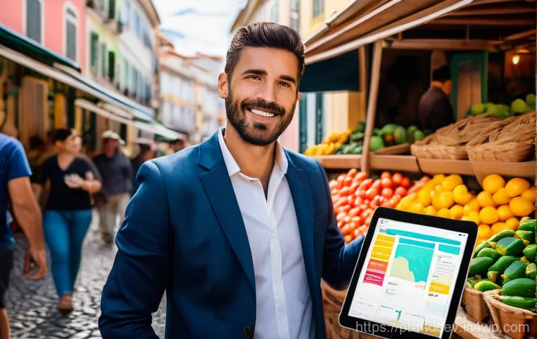 시장 기회 평가 모델과 피드백 루프 - A dynamic, full-body shot of a young, observant Portuguese entrepreneur, gender-neutral, wearing sma...