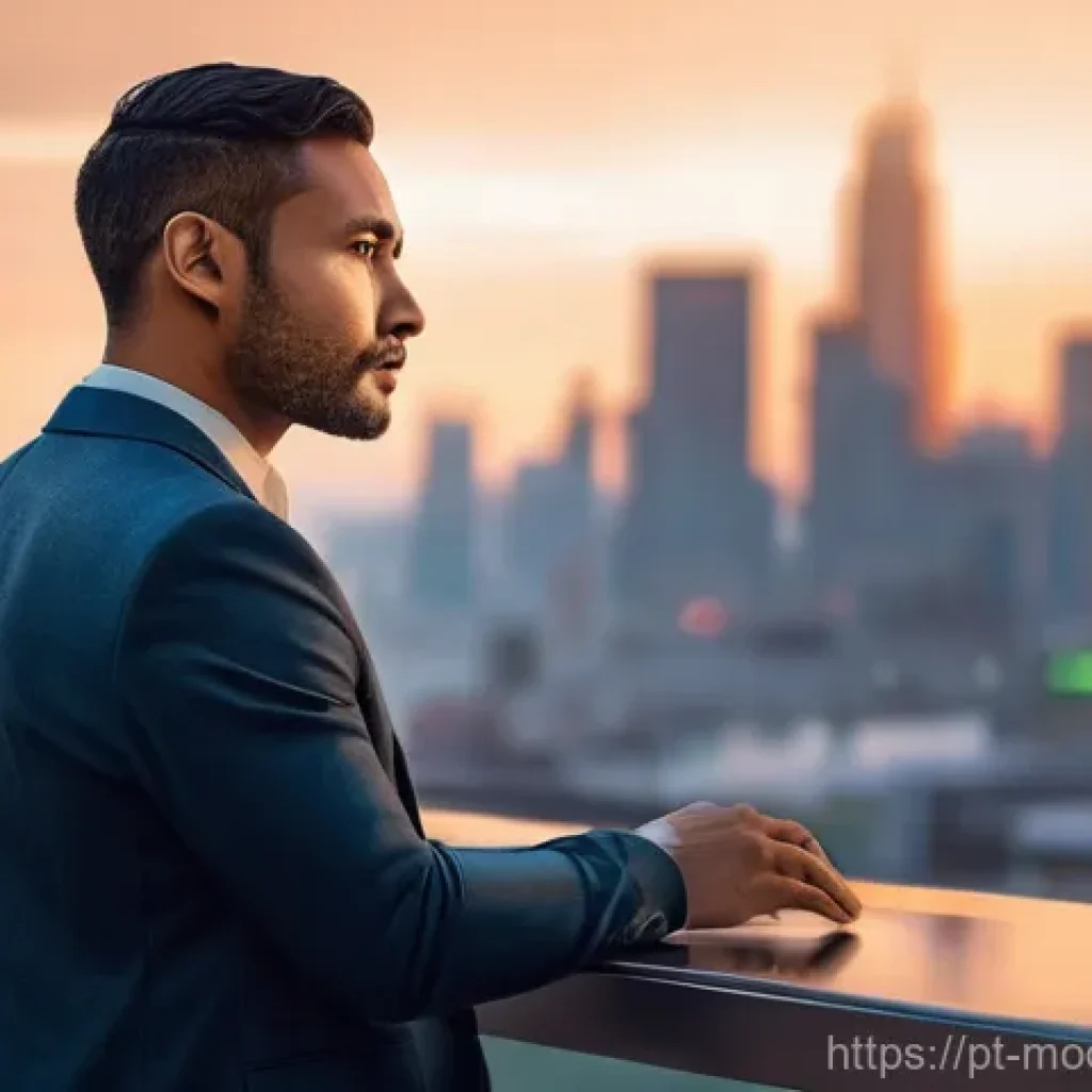 시장 기회 평가 모델의 의사결정 프로세스 - **Prompt:** A dynamic, wide shot of a confident and insightful entrepreneur, a person of diverse eth...