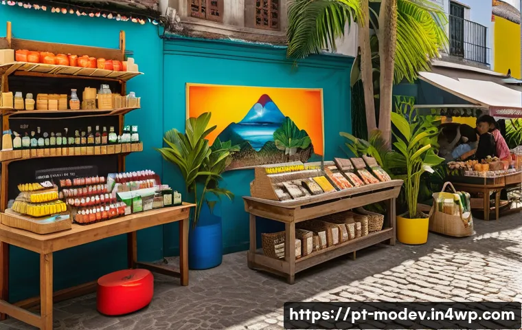 높은 수익성을 가진 시장 기회 식별 방법 - A vibrant Brazilian marketplace scene focused on sustainable products: colorful stalls displaying ec...